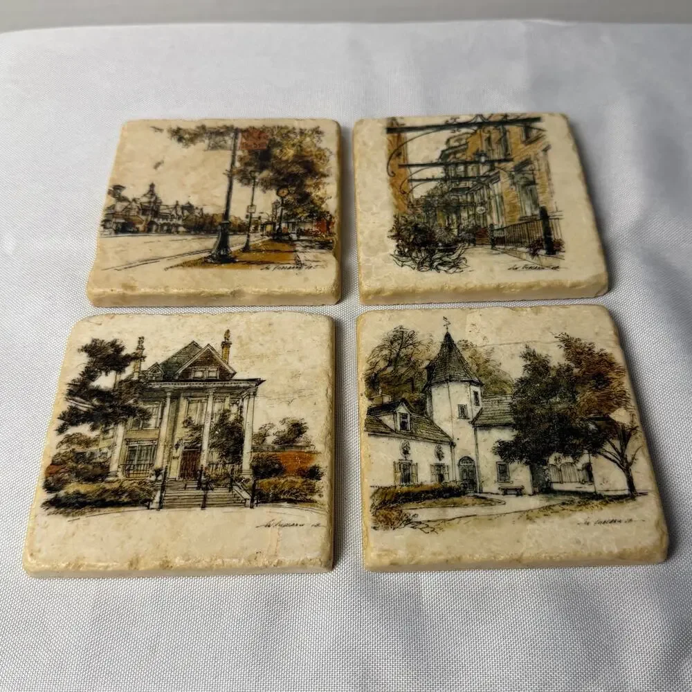 VTG Italian Marble Coasters Set/4 Studio Vertu Functional Art by Lev Kublanov